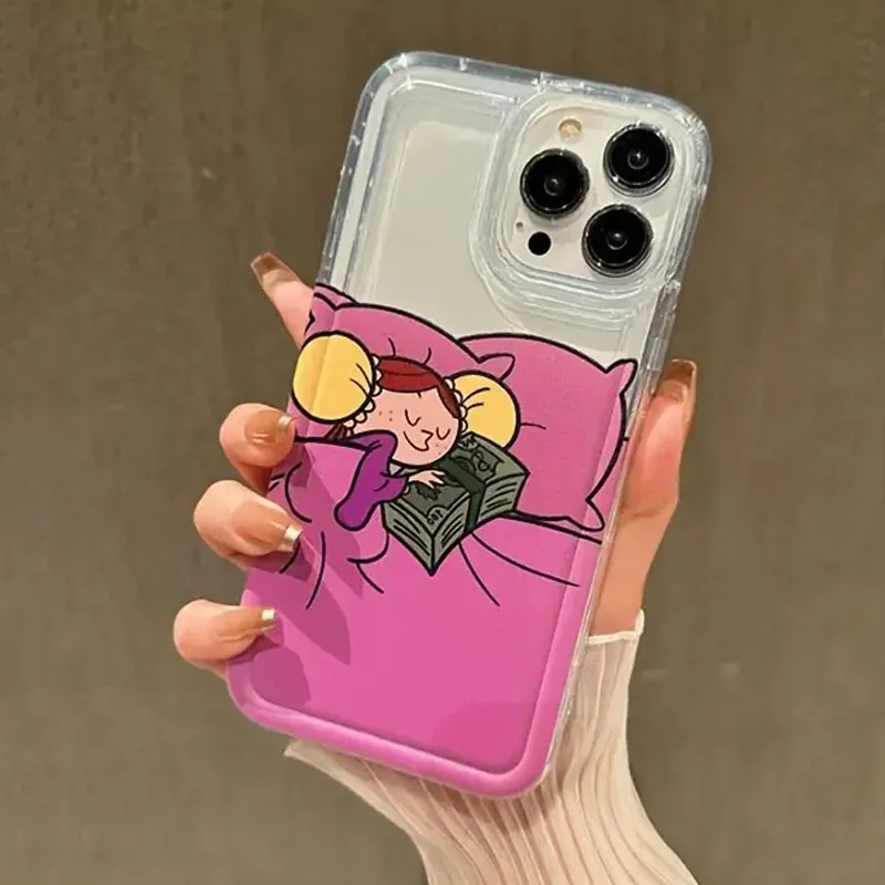 Retro Cartoon Money Girl Air Cushion TPU Case For iPhone 16 15 14 13 Pro Max 13 12 Mini 11 Pro X XR XS MAX 7 8 Plus SE2020 Cover