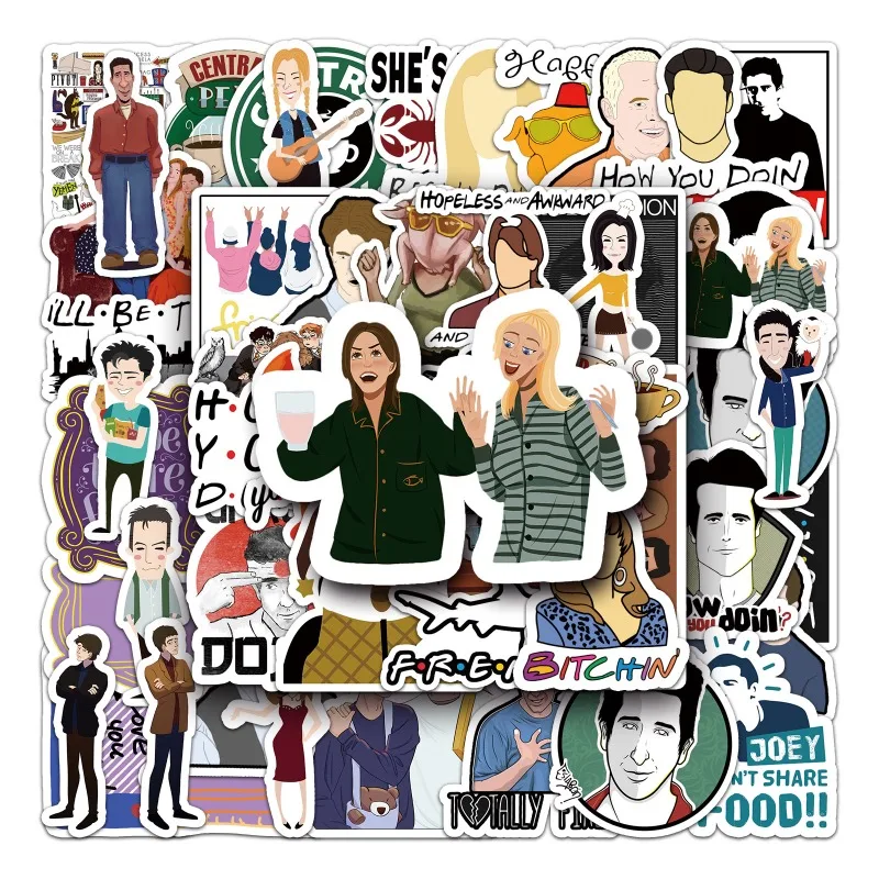 55pcs American Drama Friends Stickers Suitcase Water Cup Guitar Car Stationery Refrigerator Mobile Phone Decoration Stickers