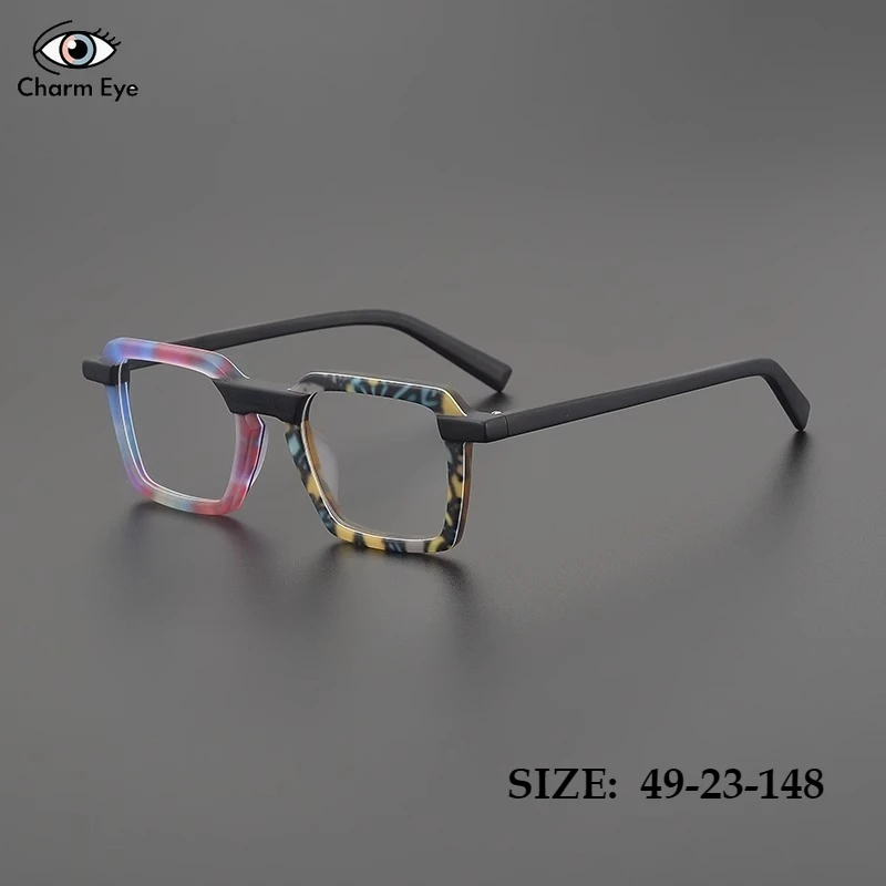 High End Matte Acetate Eyeglass Frame for Women Fashion Square Color Blocked Large Face 155 Retro Men Myopia Optical Glasses