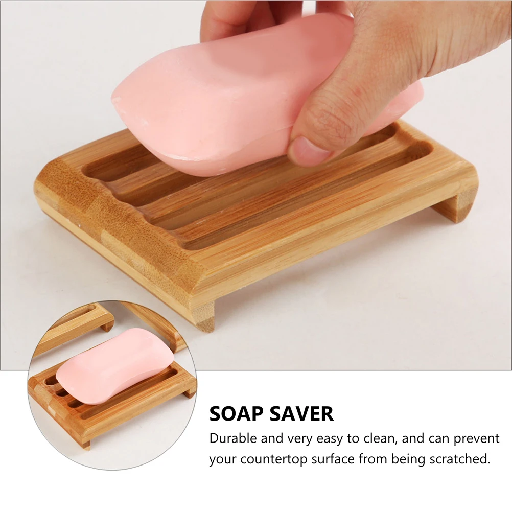 

2pcs Bamboo Holder Drainage Function Kitchen Toilet Soap Tray Scratch Resistant Dish For Bathroom Shower