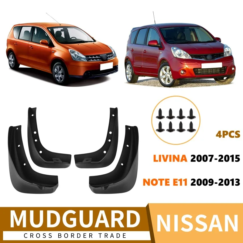 Mud Flaps For Nissan Note E11 2009-2013 Livina 2007-2015 4Pcs Front Rear Splash Guards PP Material Car Fender Mudguards Auto