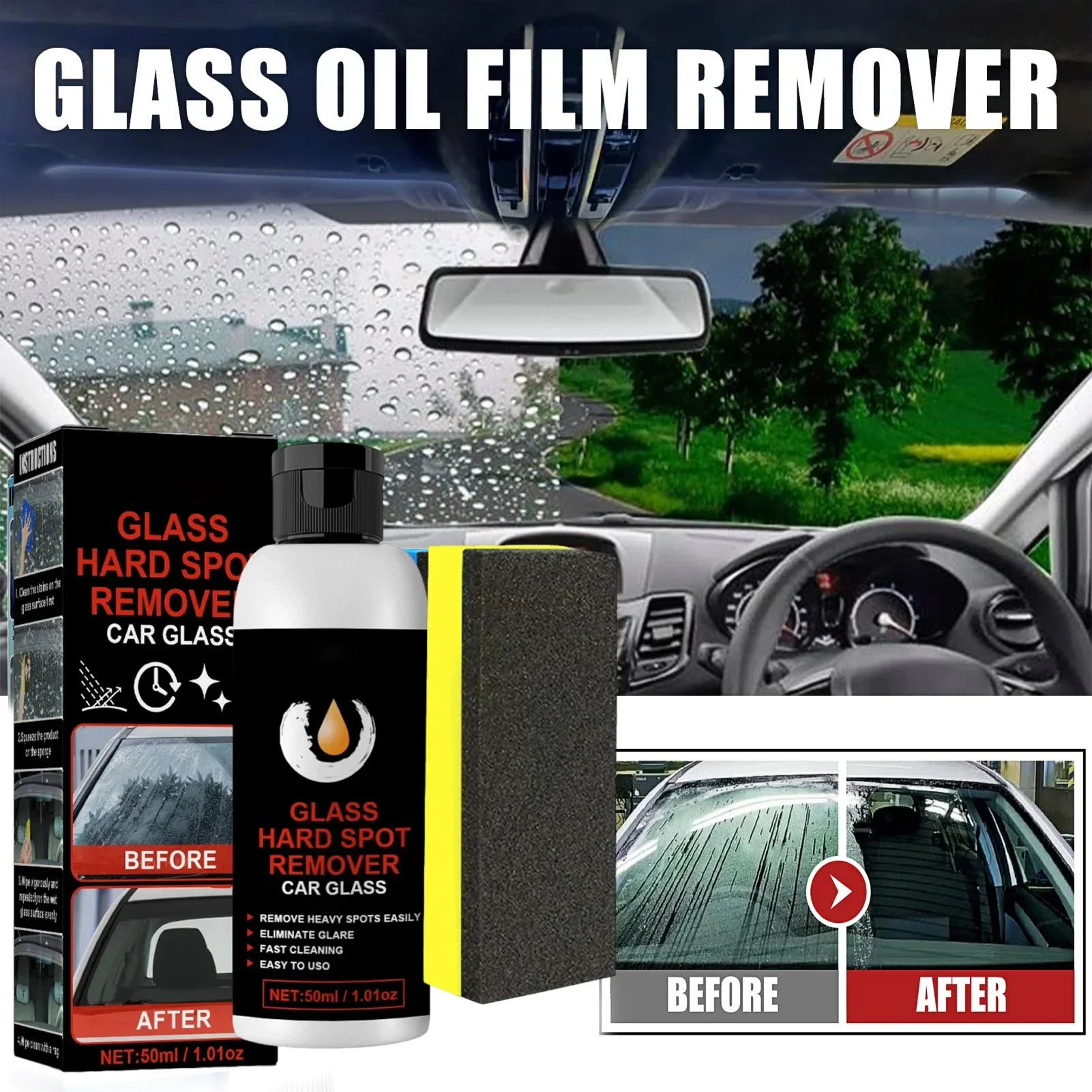 

Car Glass Oil Film Remover Glass Polishing Compound Windshield Cleaner Paste Film Removal Cream Clear Window Auto Detailing