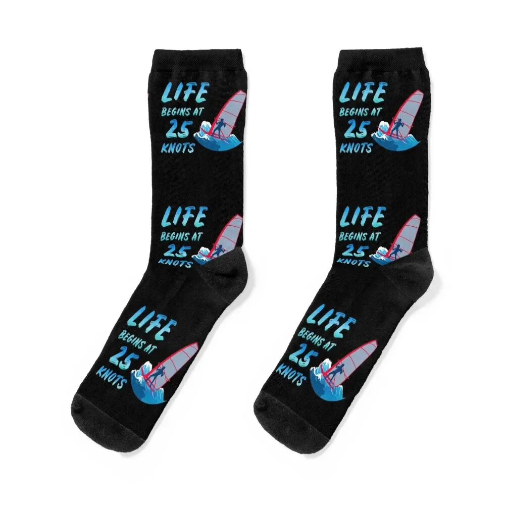 

Life Begins At 25 Knots Windsurfer Windsurfing Ocean Summer Gift Socks Rugby short fashionable Male Socks Women's