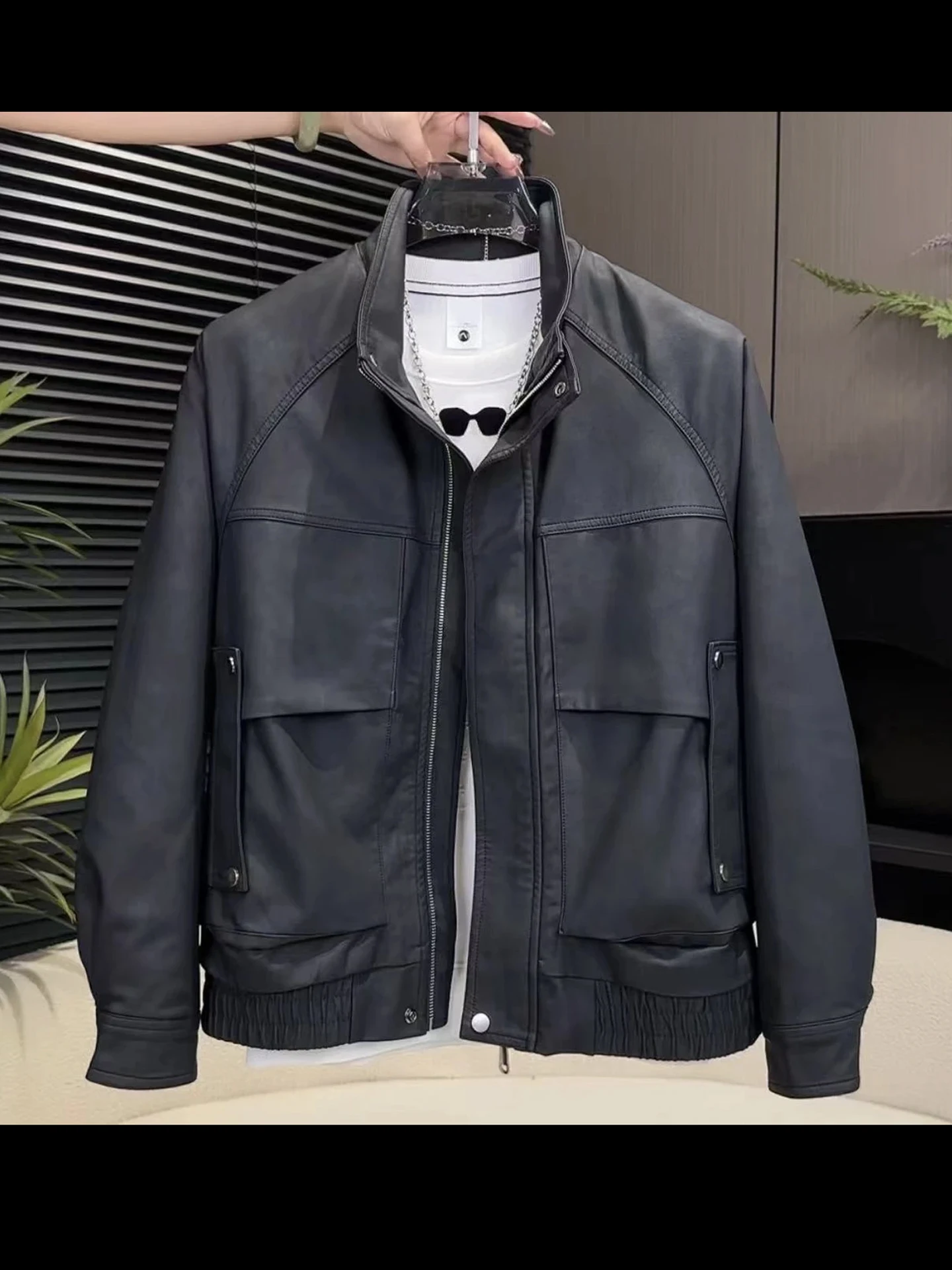 Uomo ort Biker Jaet Fce Foderato Colletto alla coreana Antivento Caldo Multi ket Cappotto da lavoro Faion Urban Sle Abbigliamento casual