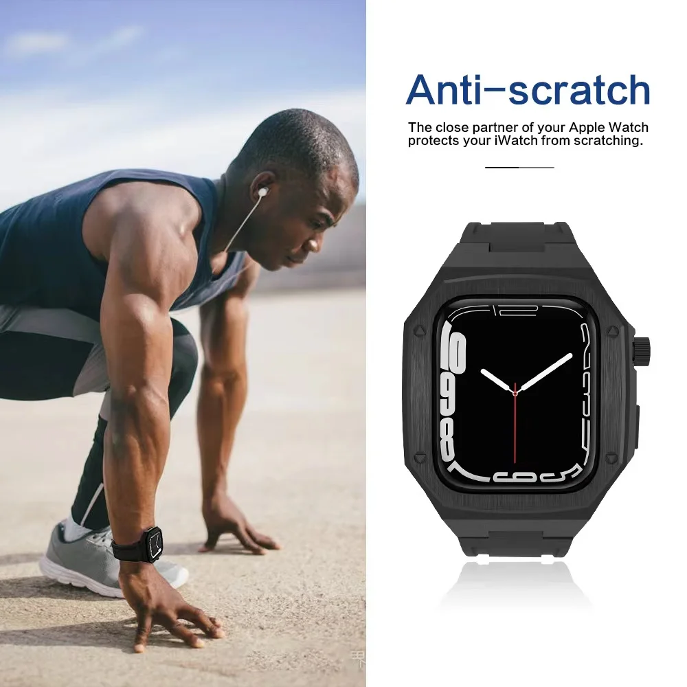 Metal Strap For Apple Watch Band 45mm 44mm Stainless Steel Protective Case+Strap All-in-one kit For iWatch 8 7 6 5 SE 45mm 44mm