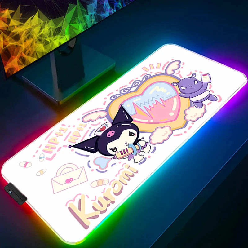 Mouse pad rgb kuromi gamer backlight jogos mouse pad xxl projetado especificamente teclado grande mousepad led tapete de mesa de jogos