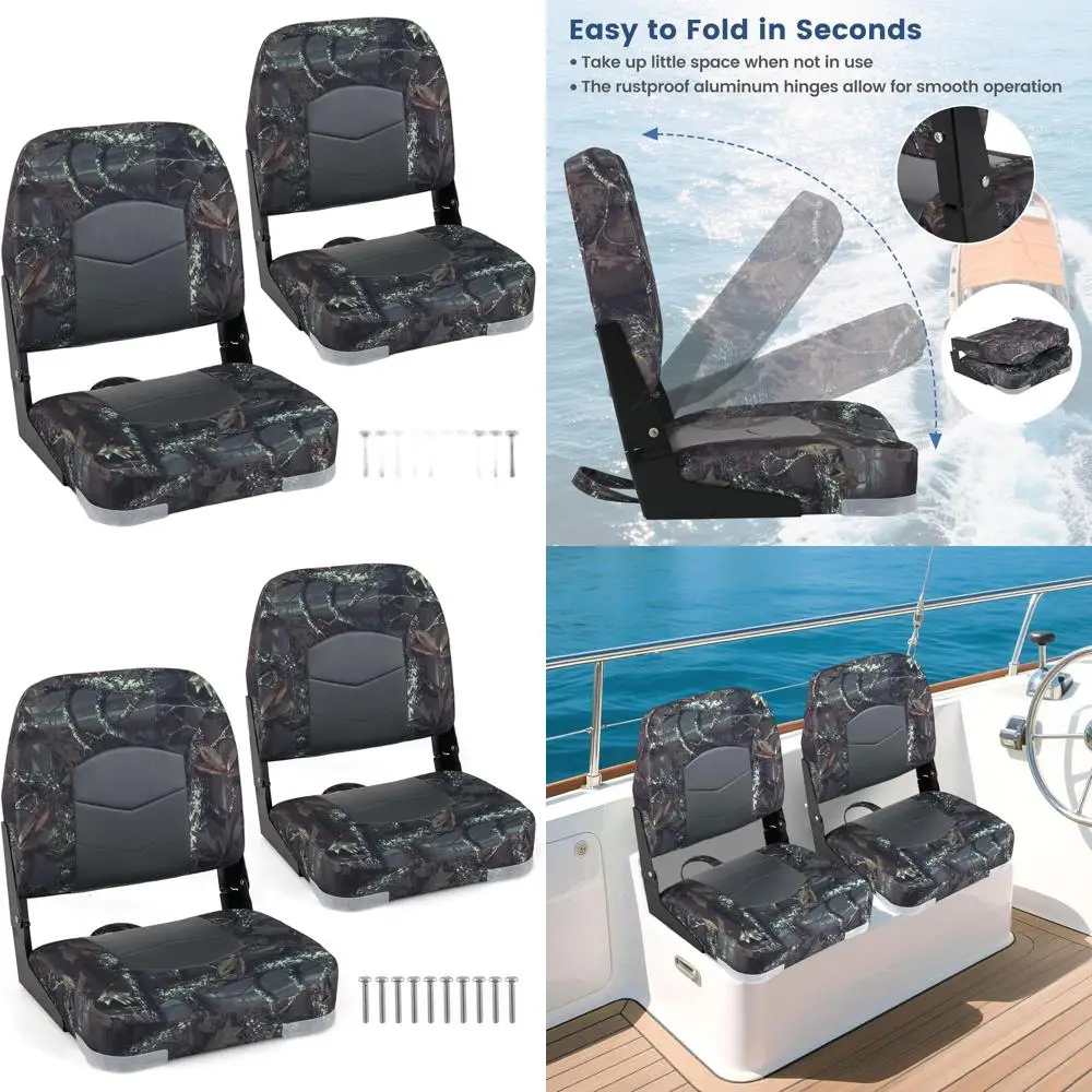 

Camouflage Waterproof High/Low Back Boat Seats with Folding Design, Stainless Steel Fasteners, and Thick Padded Comfort for Fish