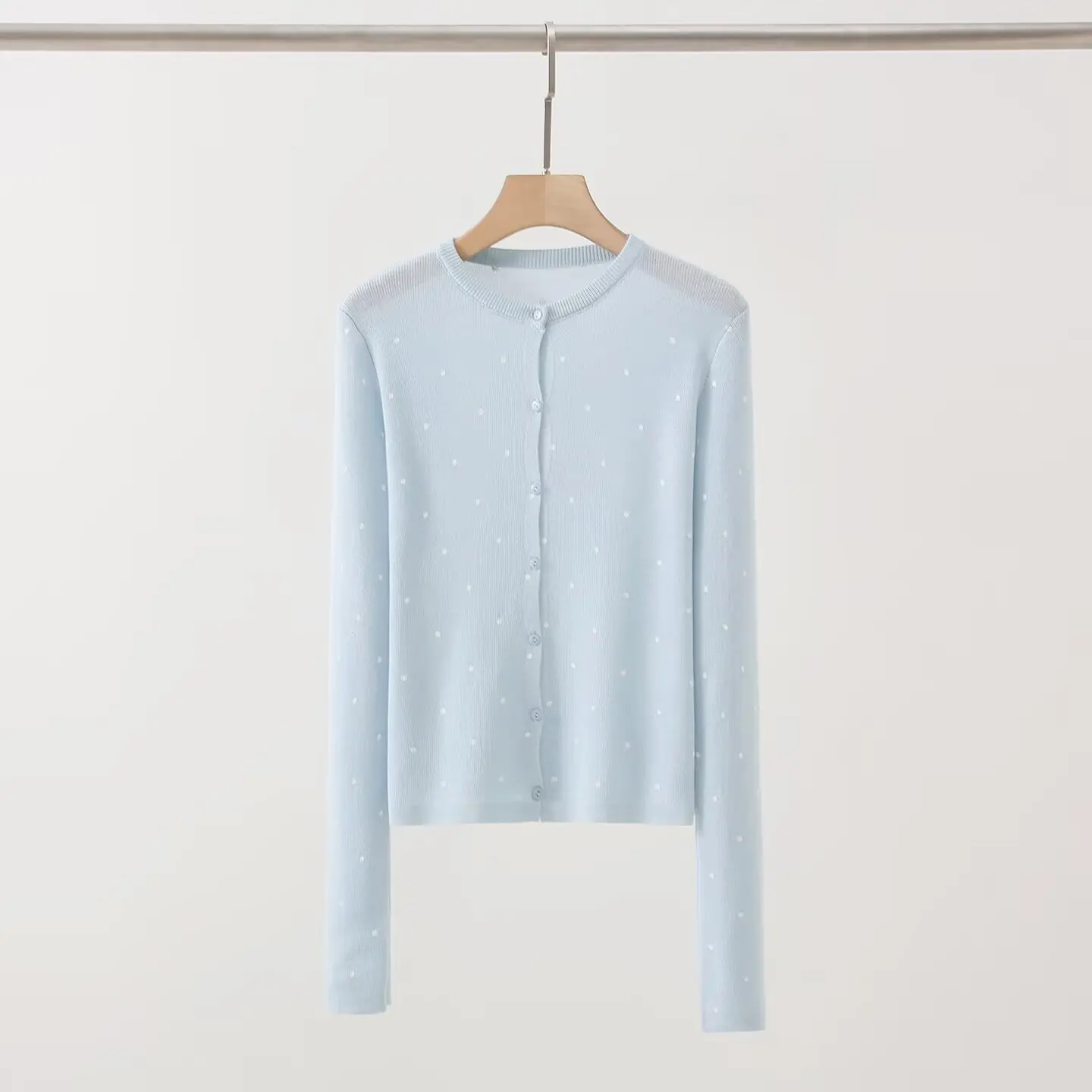 Korean Sle Long Sve Knitted Open Cardigan Women's Faion Autumn New Single Button round Dot Embroidery Design Sweater