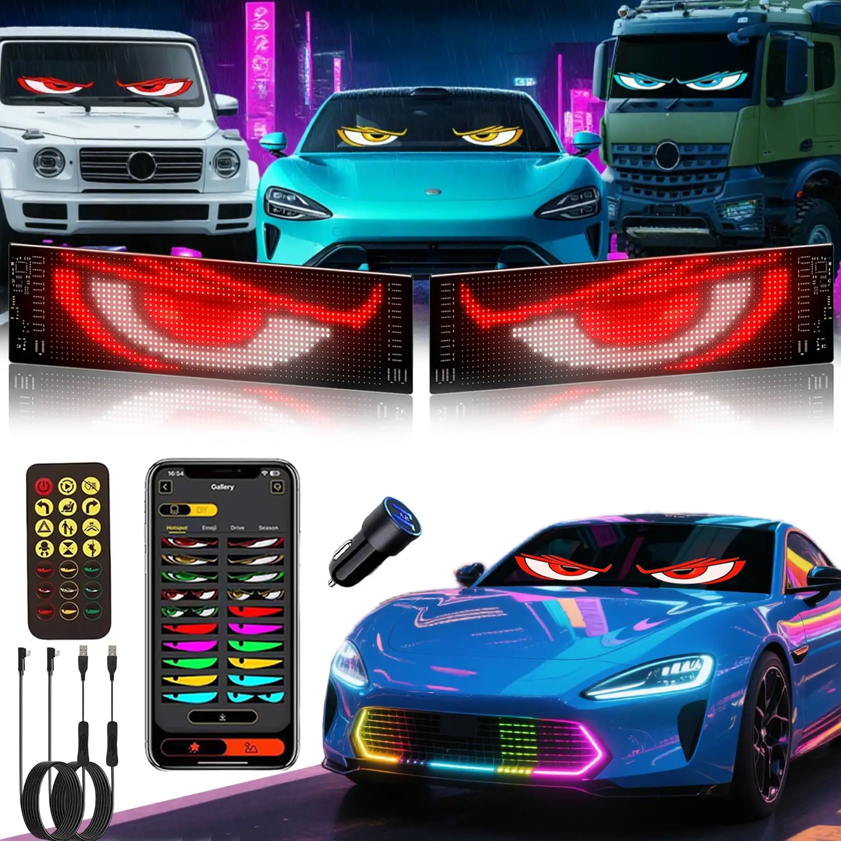 Dynamic Devil Eyes Light Truck Car Window Flexible LED Display Programmable Pixel Panel APP Control Remote Advertising Screen