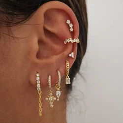 Exquisite Gold Color Earrings Set For Women Zircon Single Ear Cuff Clip Hoop Dangle Earrings Fashion Party Jewelry Wholesale