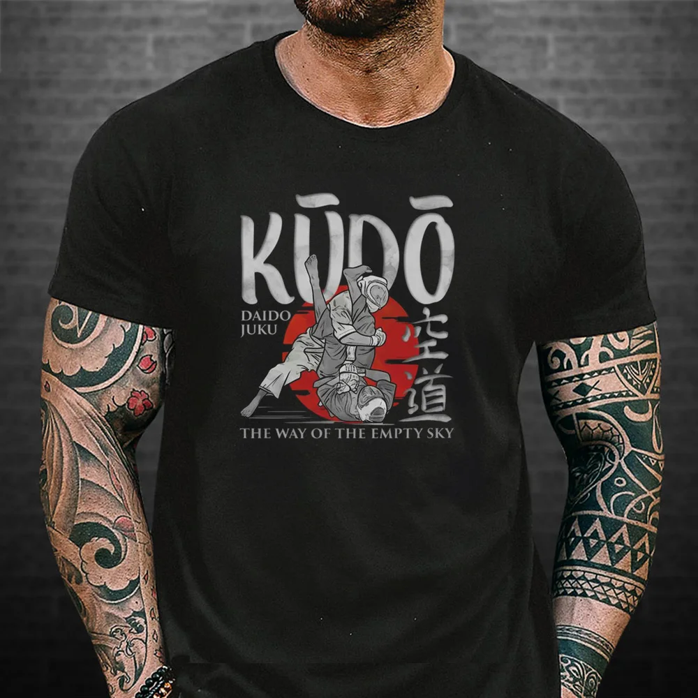 Traditional Martial Arts Kudo Karate Vintage Fighter Kanji Graphic Cotton  TShirt Unisex Kudo Training Sports Leisure Cotton Tee