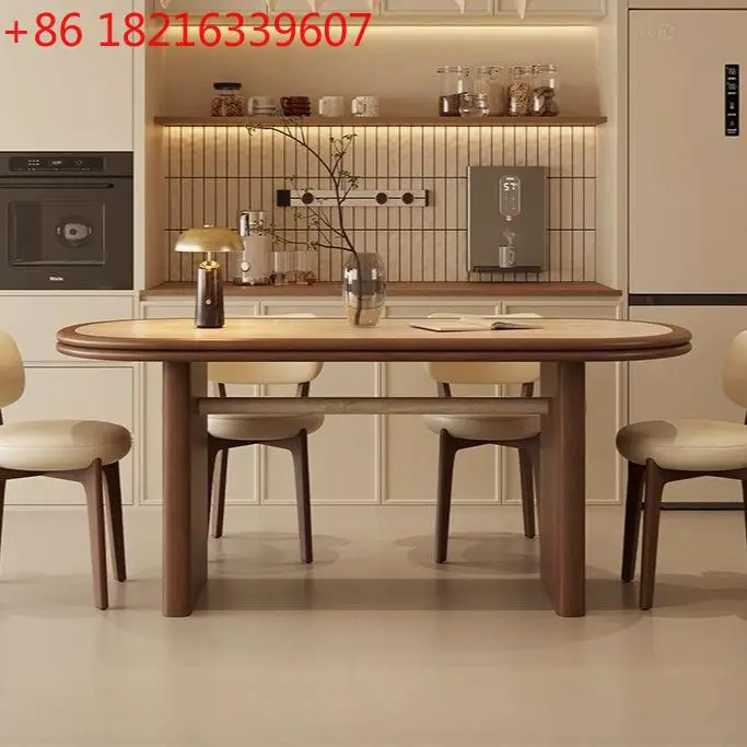 YAO medieval travertine rock slab solid wood dining table and chair combination household dining table rectangle