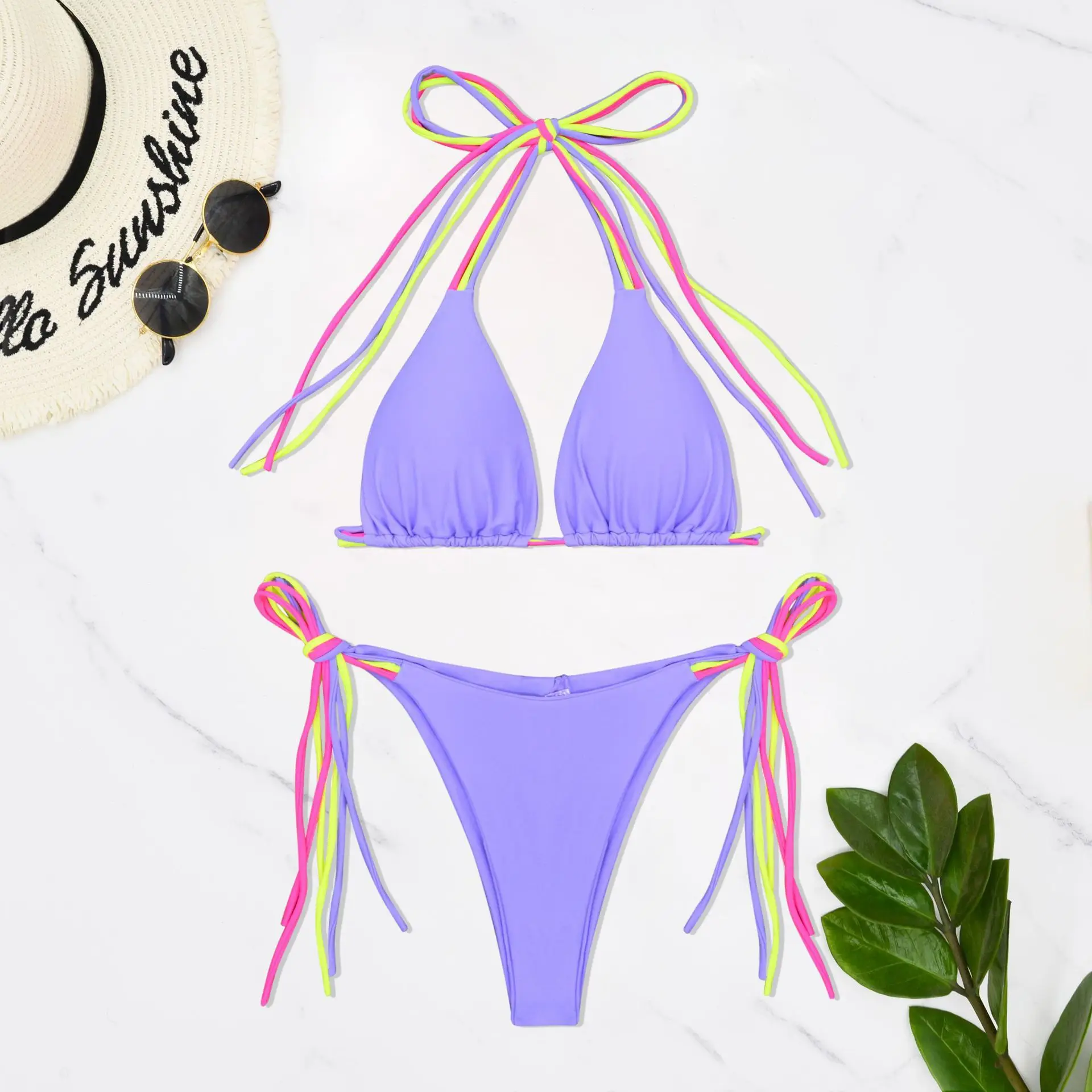 

New Sexy Thong String Bikinis Two Pieces Swimsuit Women Swimwear Purple Beach Wear Bathing Suits Brazilian Micro Bikini 2025