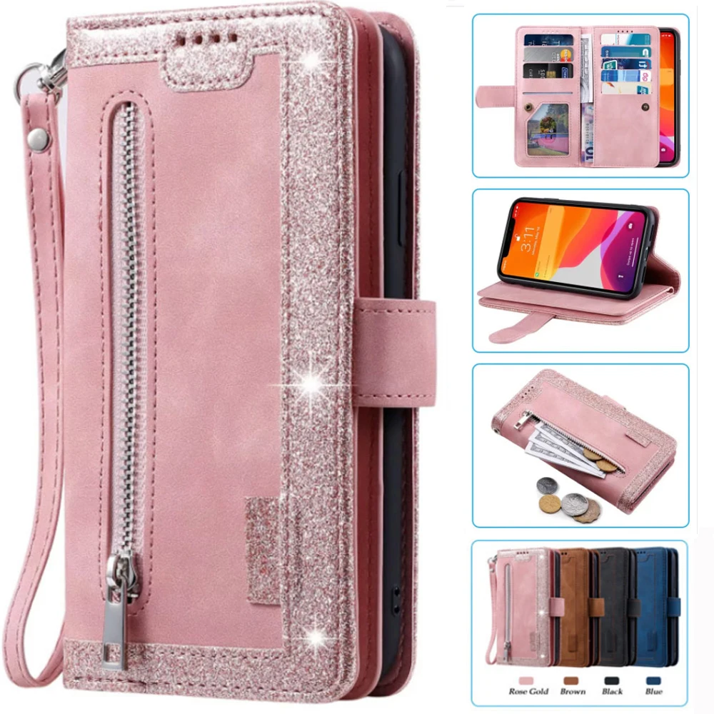 Samsung A5/A7/J3/G530/A7 2016/A8 2016/J3 2016/J5 2016/J7 2016/On5/On7 Core Cover Card Slot Zipper Flip Folio 9 Cards Wallet Case