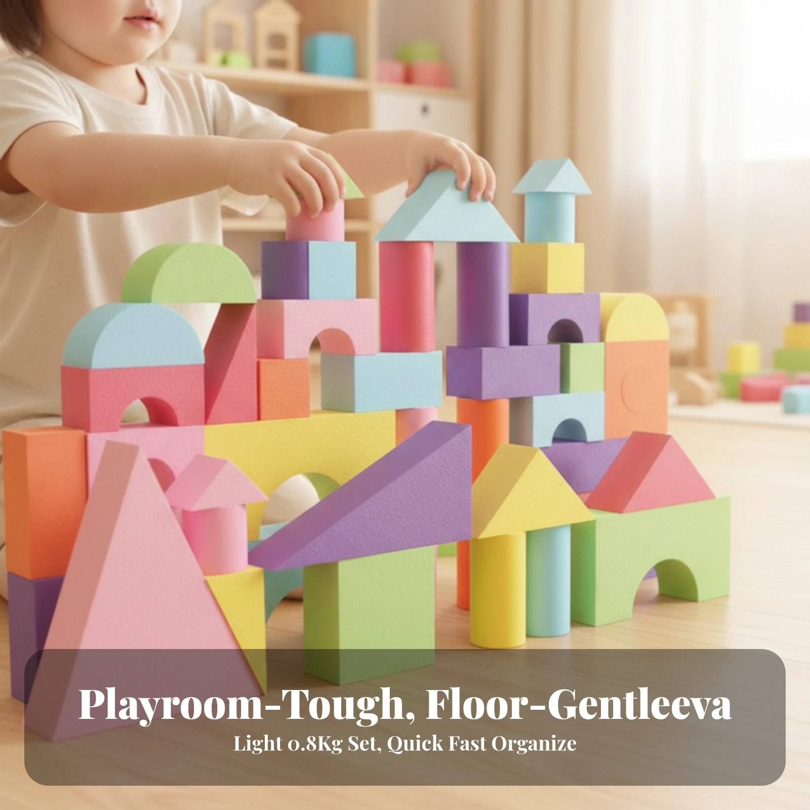 57 Pieces Foam Building Blocks with Storage Bag Educational Foam Building Blocks Toys Stackable Toy Soft for Toddlers, Playroom