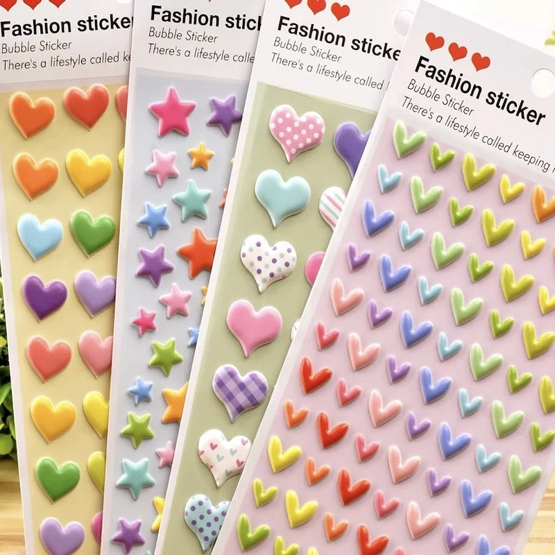 3D Cute Heart Star Stickers Kawaii Stationery Sticker On Notebook Phone Laptop Love Stickers Office School Supplies DIY