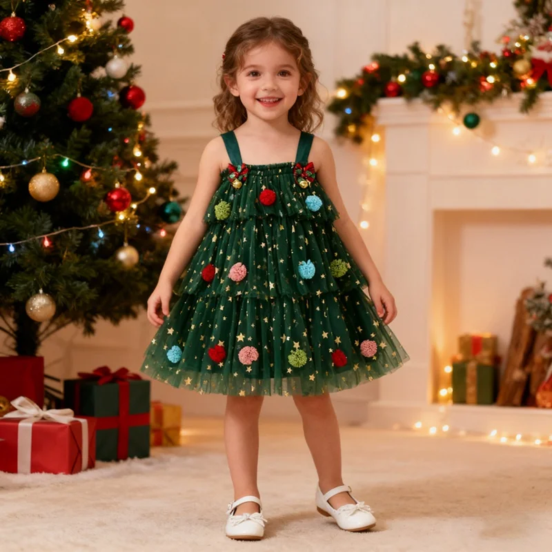 

Toddler Baby Girl Christmas Dress Sleeveless Layered Tulle Dress New Year Festive Birthday Party Kids Girl Dresses