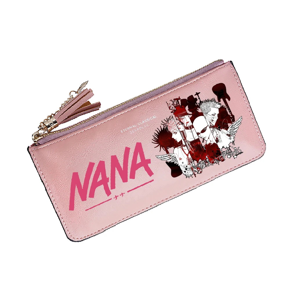 Anime NANA Women Pink Wallet Kwaii ID Card Holder borsa lunga con tasche per monete Pu Leather Money Bag Girls Phone Clutch Bag