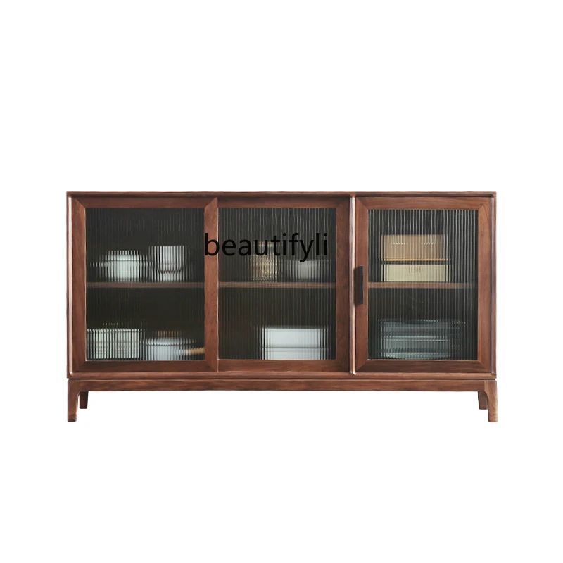 

Nordic Black Walnut Wood Sideboard Cabinet Pure Solid Wood Guest Restaurant Storage Wine Cabinet Storage Tea Cabinet