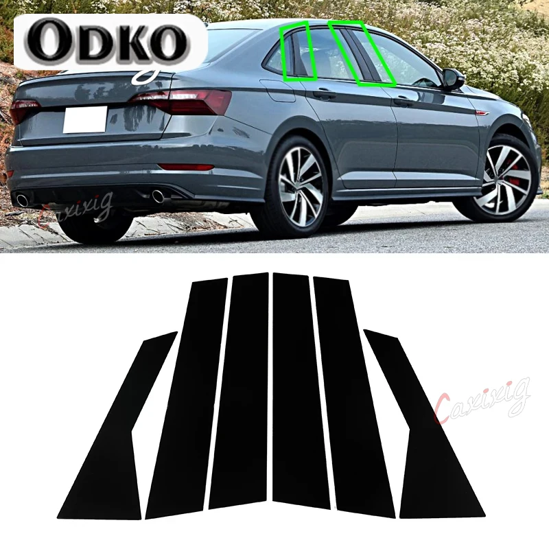 6 sztuk samochodowych błyszczących czarnych słupków okiennych Naklejka na drzwi do VW Jetta 2019 2020 2021 Auto Akcesoria zewnętrzne