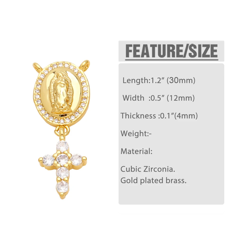OCESRIO Boho White Crystal Cross Pendant for Necklaces Copper Gold Plated Virgin Mary Heart Jewelry Making Supplies pdtb464