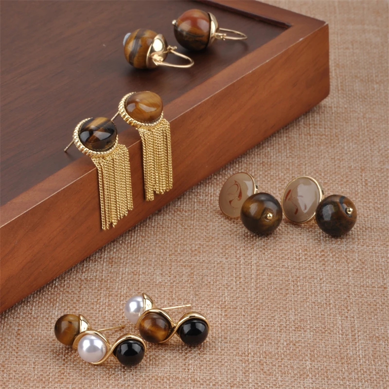 New Vintage French Stud Tassel Gold-plated Earrings Amber Pearl Simple Earrings Anniversary Gift