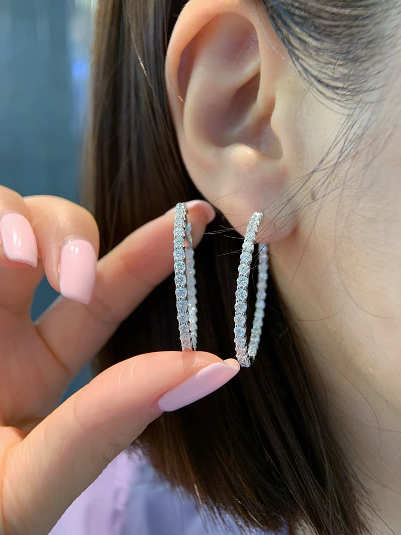 KUGG 100% pendientes de oro blanco de 18K estilo de moda de lujo pendientes de aro de diamante Natural Real para mujer joyería de fiesta alta
