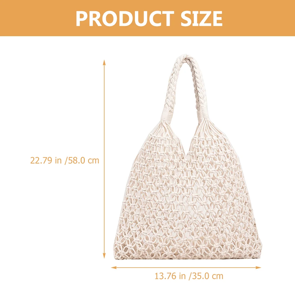 Grid Beach Bag Creative Handbag Summer Woven Aesthetic Straw Eye-catching Unique Cotton Rope Knit Tote