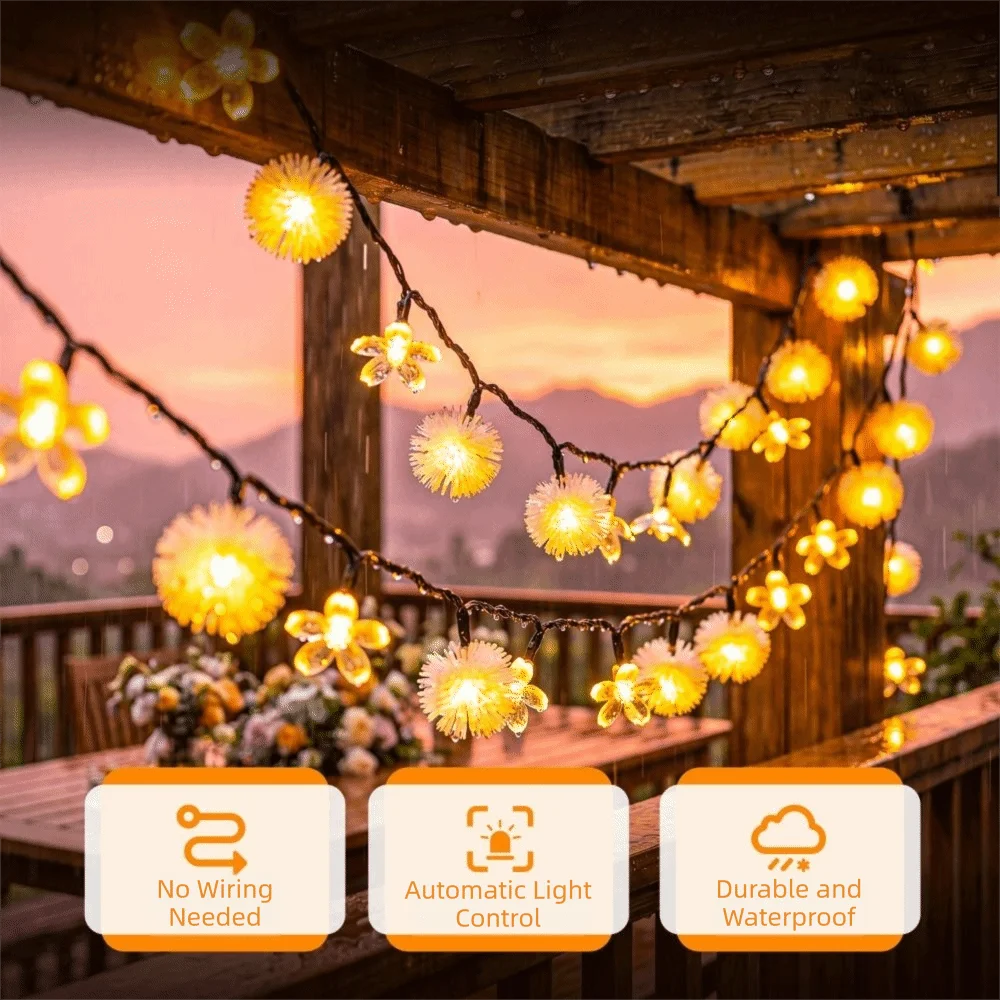 Colored Lights Solar-Powered Light String Solar-Powered Cherry Blossom Design Outdoor Garden Decoration Cherry Blossom Light view 4