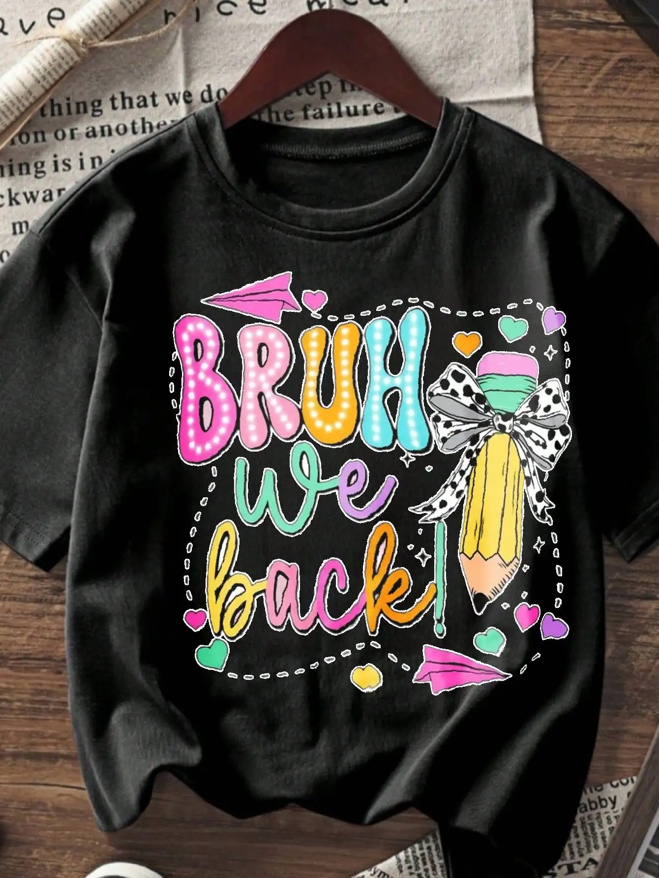 Women & Kids 100% Cotton Short Sleeve T-Shirts For Mommy And Me We Back Pencil Hearts Soft Breathable Tops For Vacation, Family Gathering &