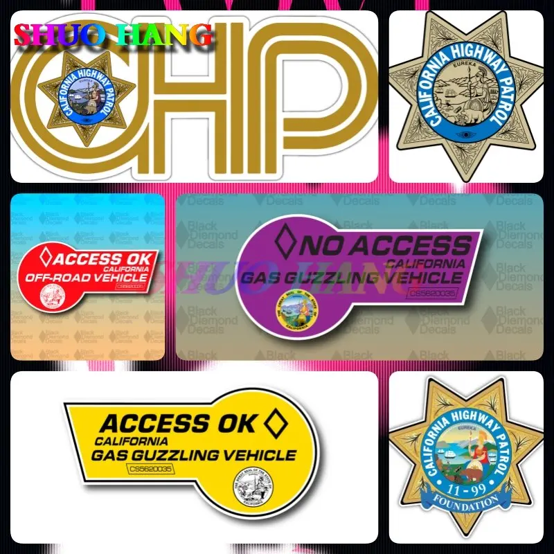 California Highway Patrol Seal Sticker Decal Self Adhesive Vinyl CHP Chips No Access Clean Air Vehicle Gas Guzzler V8 California