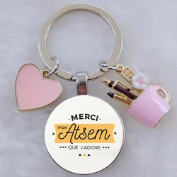 Merci SUPER Atsem-cabujón de cristal redondo francés, joyería de regalo artesanal