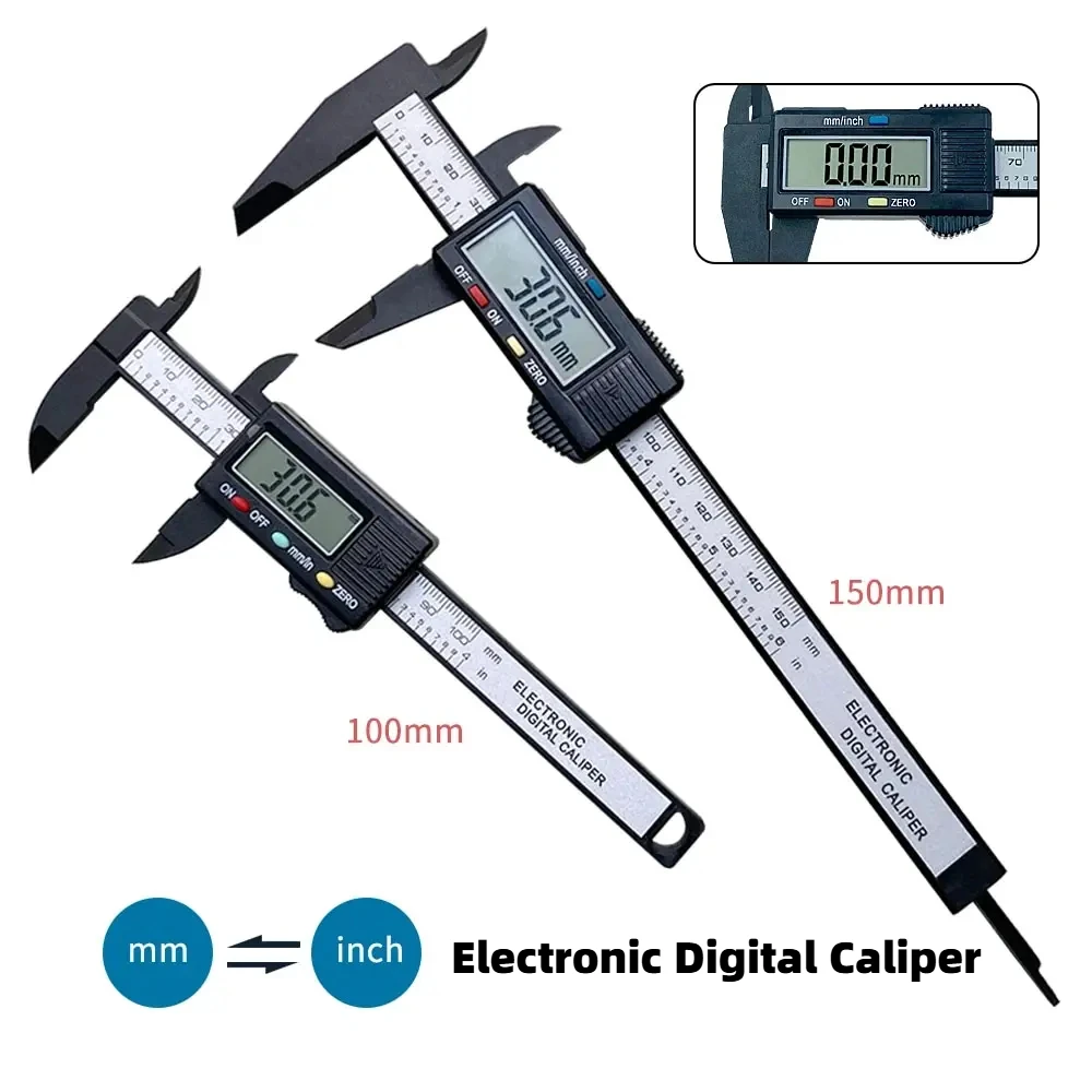 150 mm 100 mm elektronischer digitaler Messschieber, Kohlefaser-Zifferblatt, Messschieber, Mikrometer-Messwerkzeug mit LCD-Display