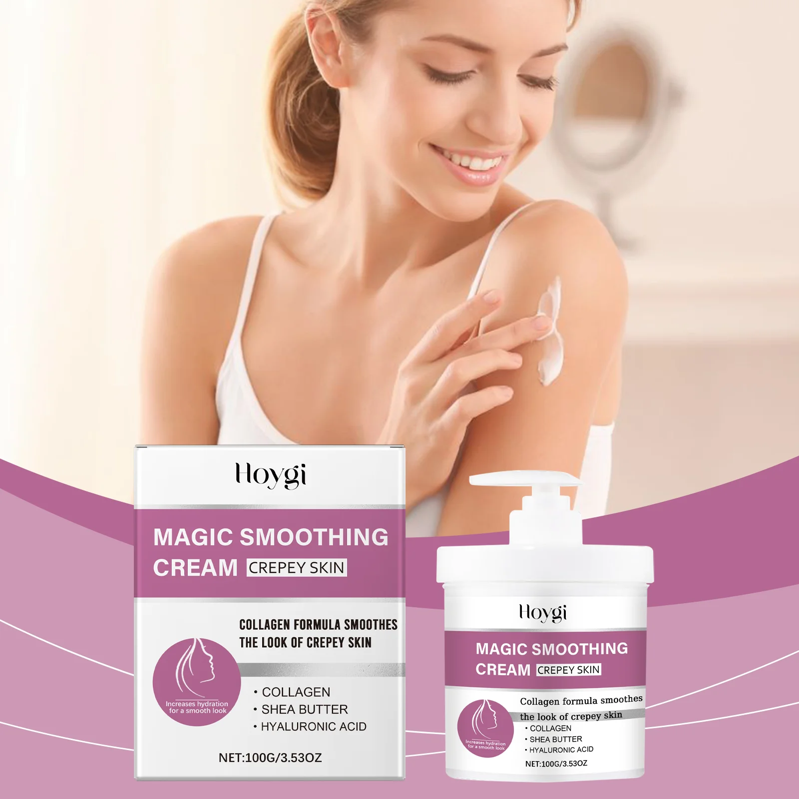 크레이피 스킨용 매직 스무딩 크림 (100g/3.5oz) - 콜라겐 & 히알루론산 포뮬러 - 강렬한 수분 공급 바디 크림