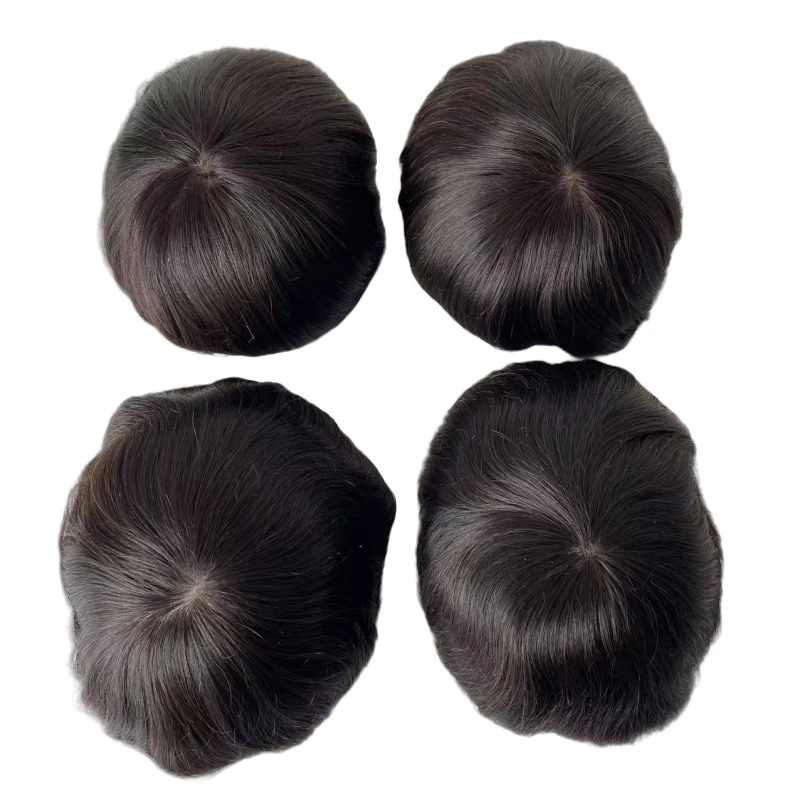 أنظمة الشعر البشري الهندي البكر 1B # شعر مستعار بقاعدة حريرية مقاس 8 × 10 باللون الأسود الفاتح للرجال الأوروبيين #6