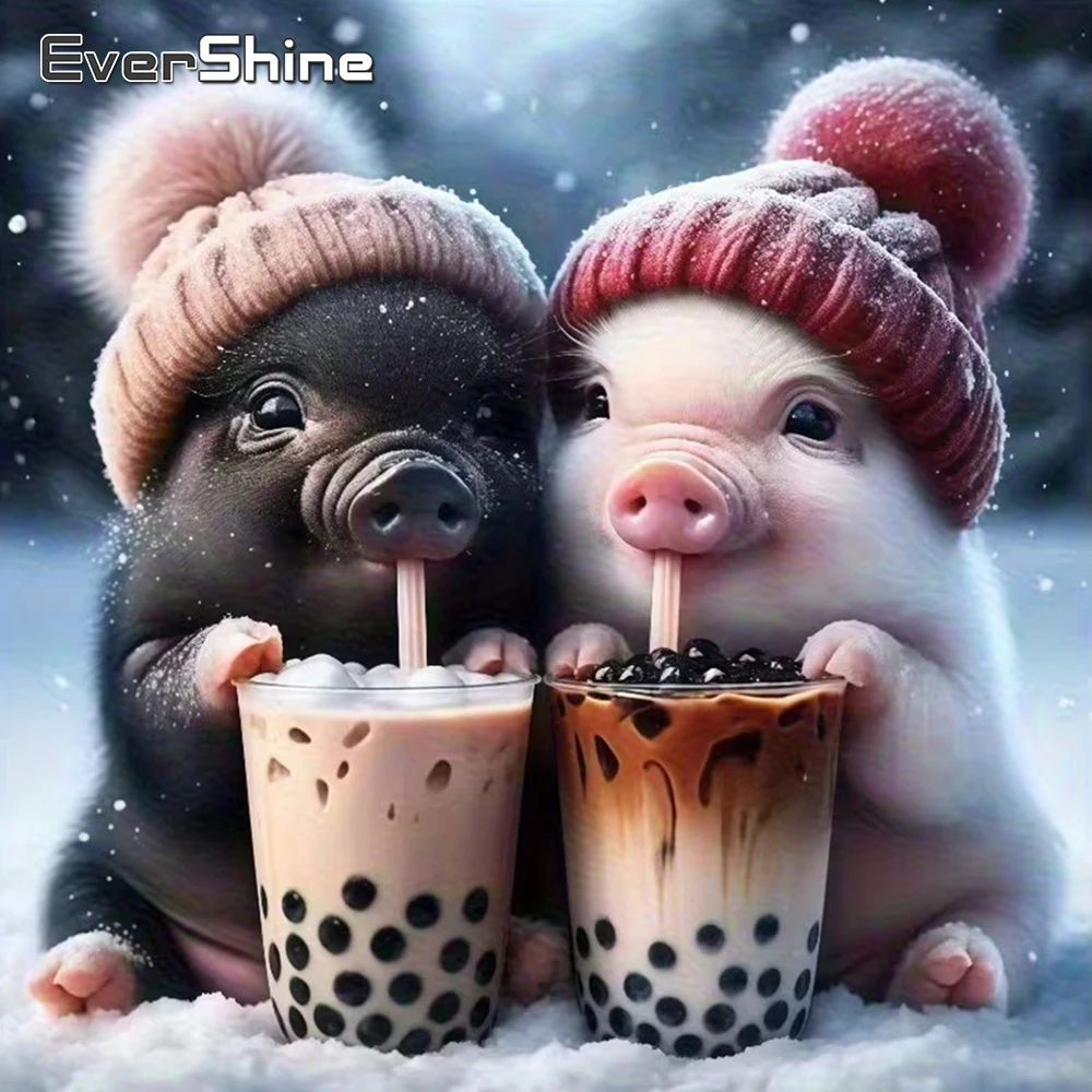 Evershine New Arrival Diamond Embroidery Pig Animal Painting Suitable for Beginners Diamond Mosaic Winter DIY Wall Decoration