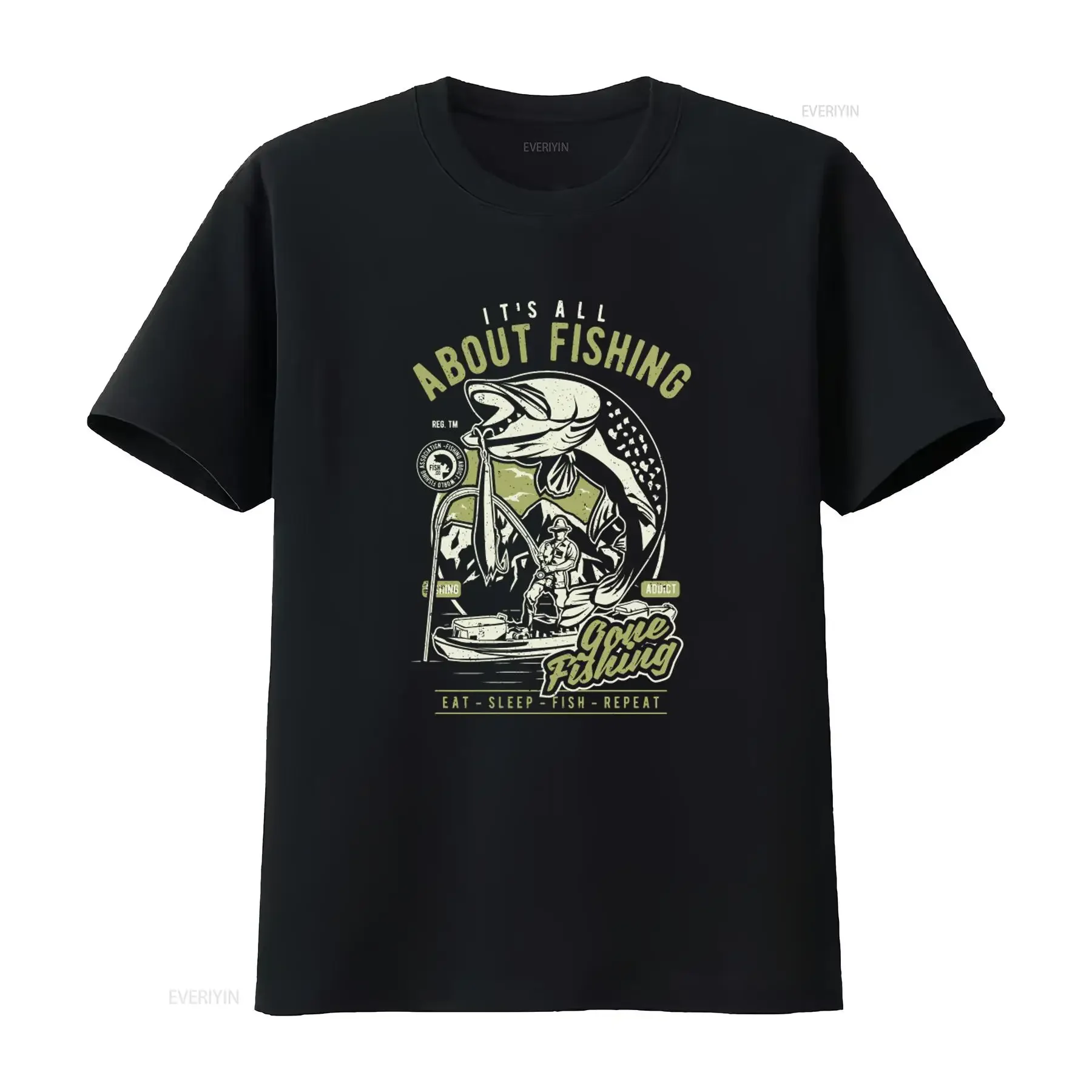 Black Gone Fishing T Shirt for Addicts It's All About Eat Sleep Fish Repeat Design vintage Washed Slightly Unisex graphic