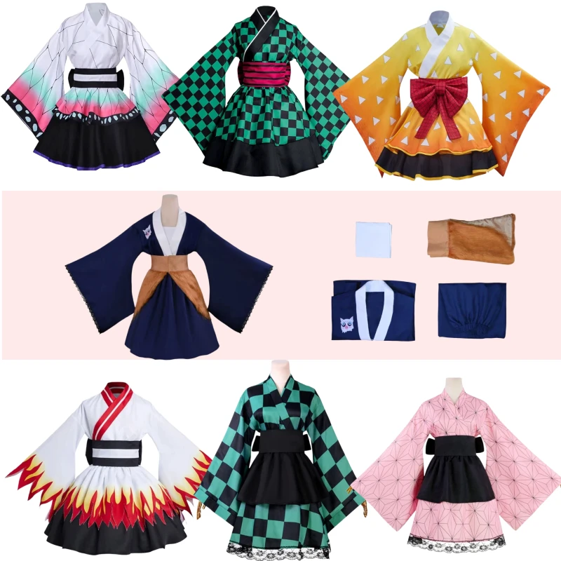 

Hashibira Inosuke Kamado Nezuko Kochou Shinobu Maid Lolita Anime Cosplay Costume Japanese Yukata Dress Women Halloween Role-Play