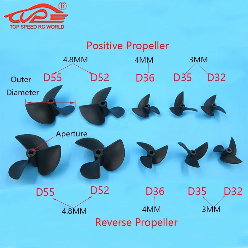 Rc Boat 3 Blades Paddle Nylon Boat Propeller Positive or Reverse Screw for 3mm/4mm/4.8mm Shaft Rc Boat 3 Blade Plastic Paddles