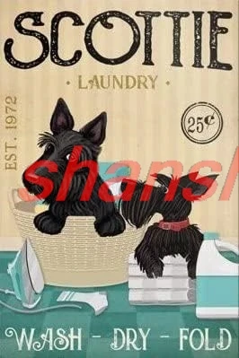 Scottie Laundry Nostalgic Tin Signs Funny Poster Art Wall Decor for Pub Bar Vintage Wall Stickers 12x16 Inch 1PC shan