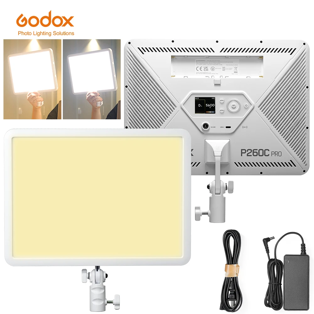 GODOX P260C PRO LED Video Light Panel 2800-6500K Bi-Color Dimmable Studio Video Light Lamp Panel for Video Production & Vlogging