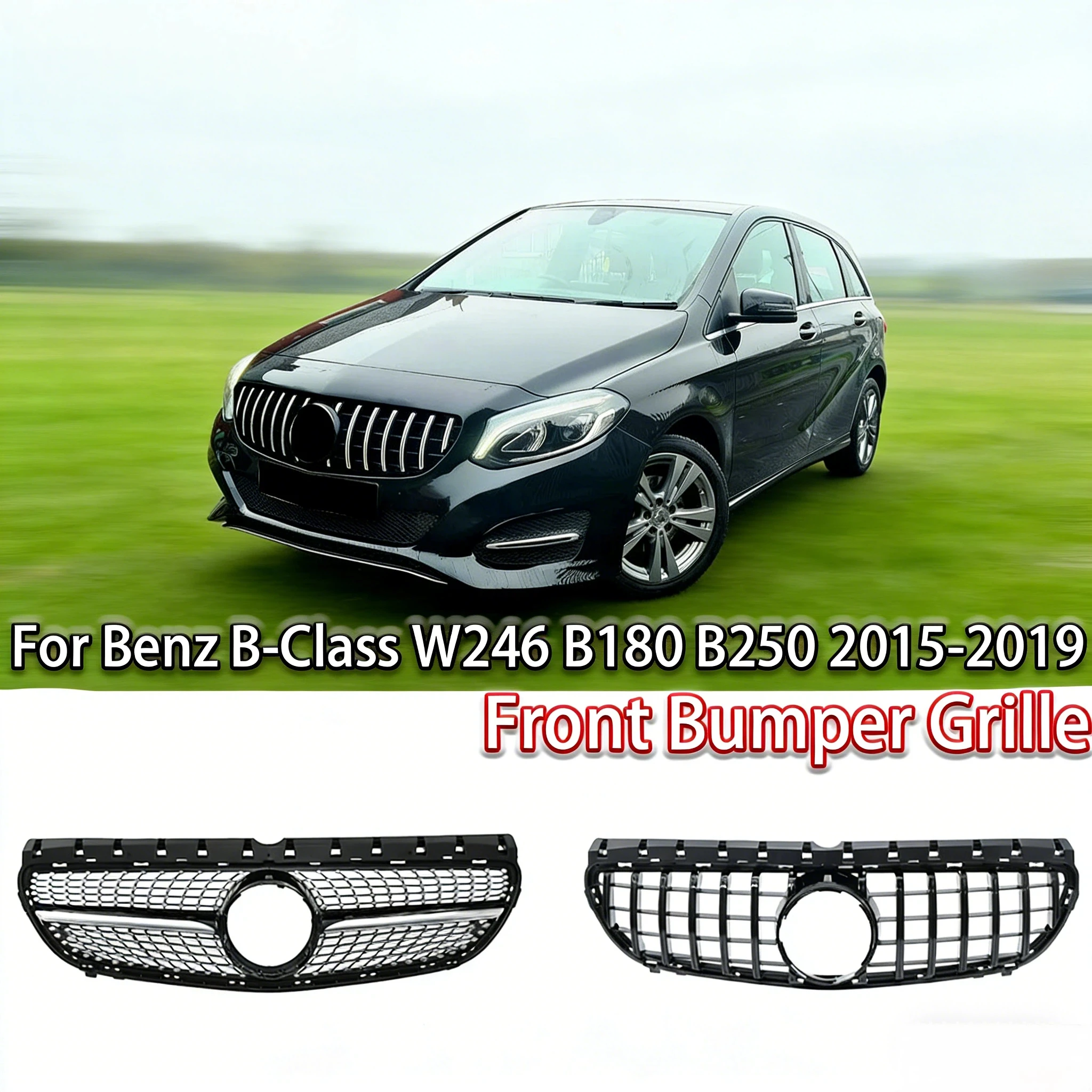 

Решетки переднего бампера TOPSTH GTR Style Chrome Diamonds Style для Mercedes Benz B-Class B180 B250 2015-2019
