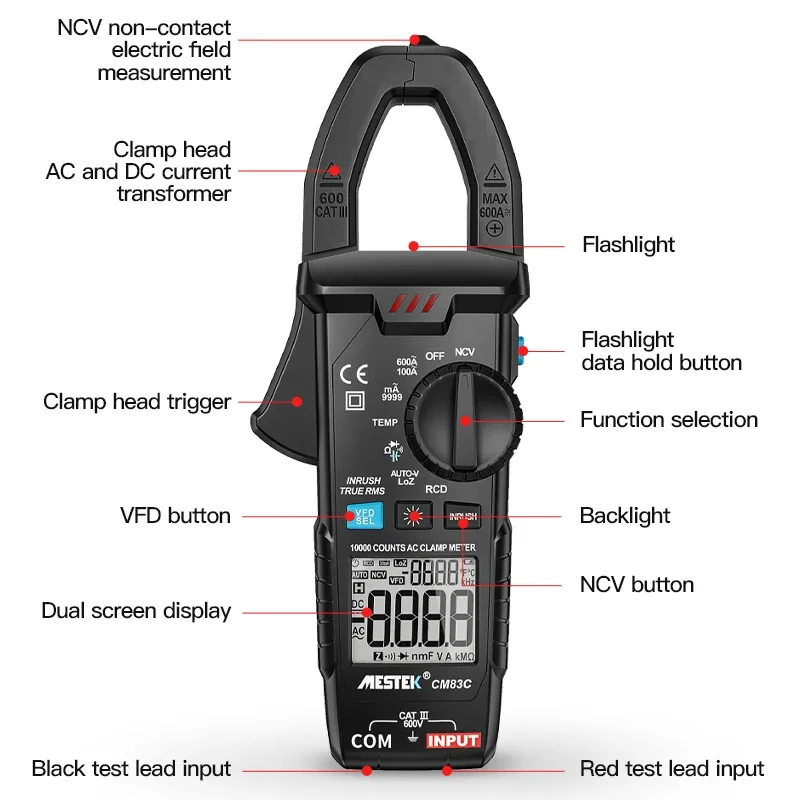 6000 counts true-rms Digital Clamp meter 600A AC Current Voltage Frequency Tester Auto Range  Pinza Amperimetrica Clamp Meter