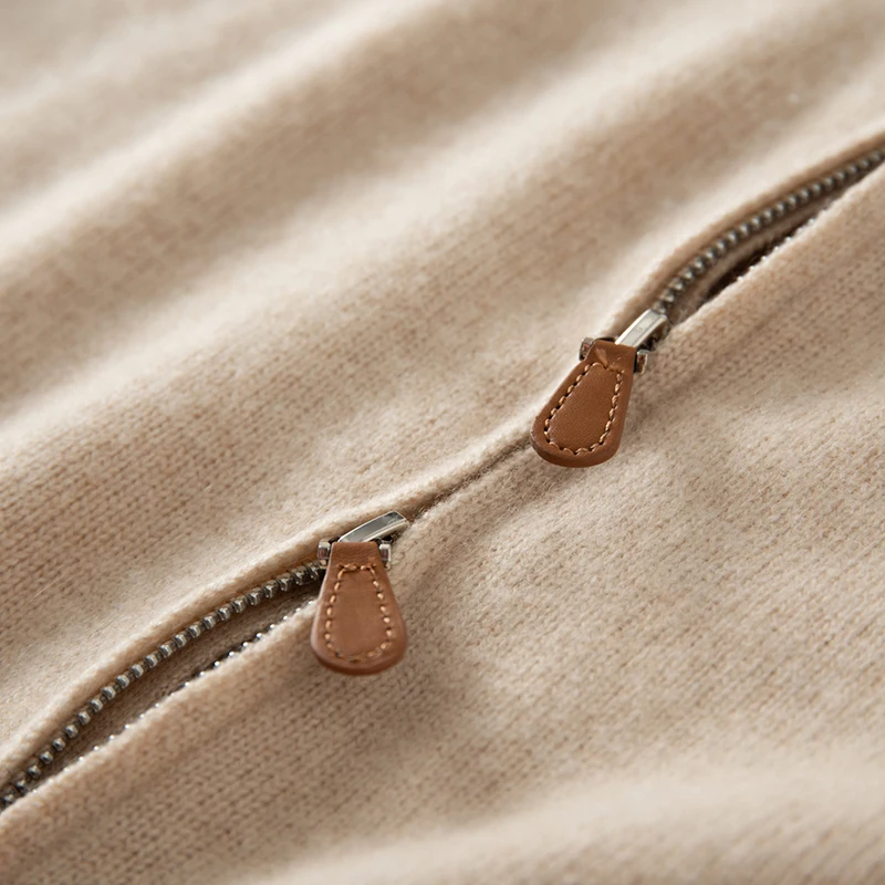 TLOML 신상 여성용 100% 캐시미어 스웨터 더블 지퍼 가디건 목폴라 스웨터 코트 가을 겨울 두꺼운 캐시미어 니트웨어 탑