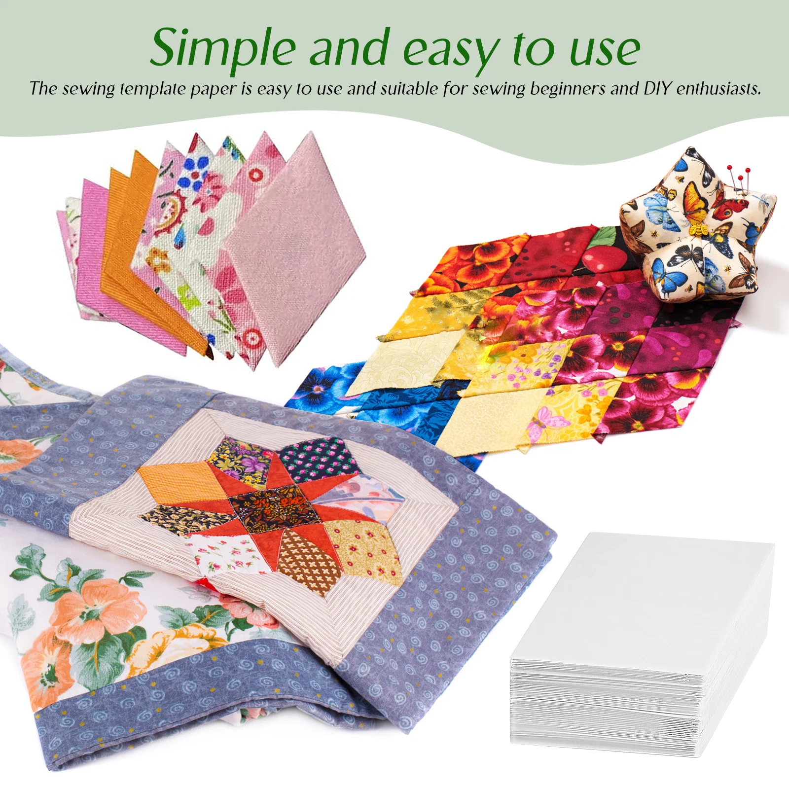 

300 Pcs Piecing Patchwork Template Quilting Supplies White Sewing Patterns Paper Piecing Templates Templates Diamond Shape