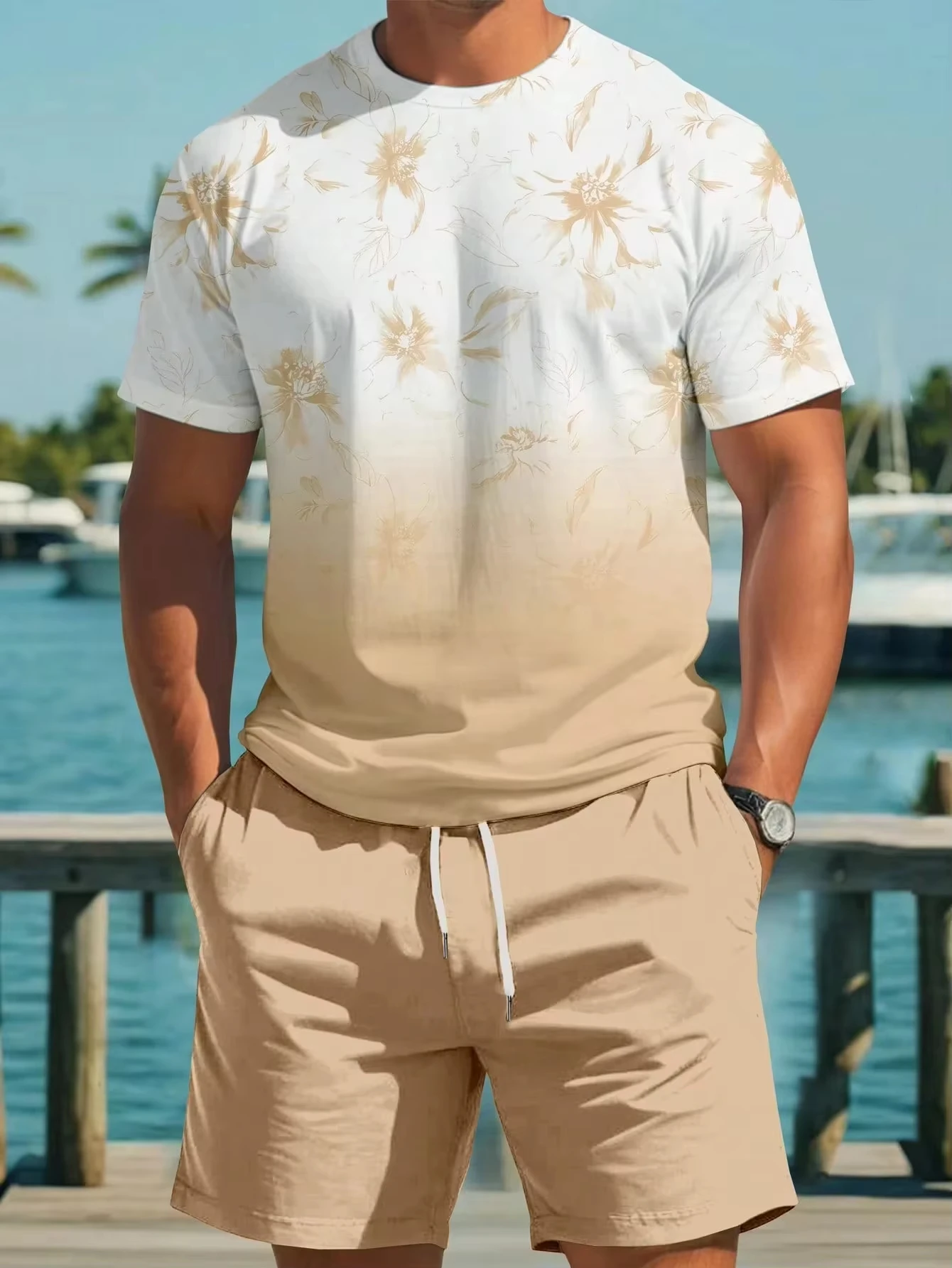 ฤดูร้อนผู้ชาย TShirt ชุด 3D พิมพ์ดอกไม้เขตร้อนผู้หญิงเสื้อยืดและกางเกงขาสั้นชุดชายหาดเด็ก TShirt ชุดผู้ชายเสื้อผ้า