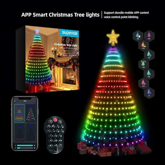 

Smart Christmas Tree Lights String Bluetooth APP Remote Control RGB LED Fairy Light For Room Outdoor Christmas Decoration 2023