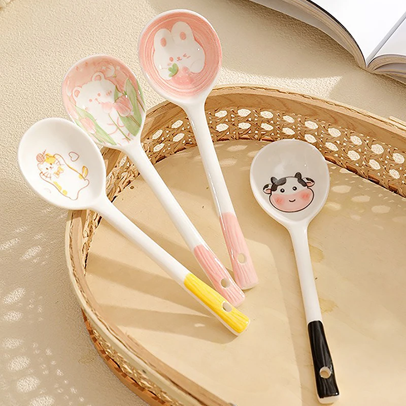 ملعقة أدوات مائدة لطيفة مطلية بالسيراميك ، ملعقة حساء ، ملعقة حبوب ، ملعقة مربى ، مغرفة حلوى ، هدية أدوات مطبخ