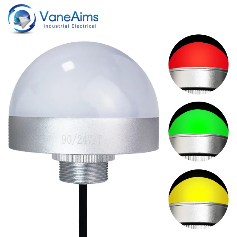90mm LED Dome Tri-Color Signal Warning Light 12V 24V Waterproof Industrial Caution Lamp for Machine Tool Equipment Lathe Milling