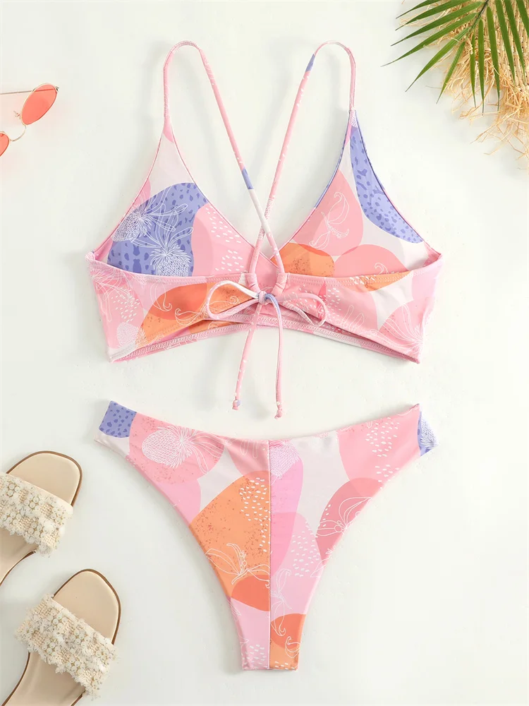 Bikini Swimsuit 2024 New Women High Waist Swimwear Pring Sling Bikinis Set Sexy Thong Bathing Suit Female Summer Beach Two Piece